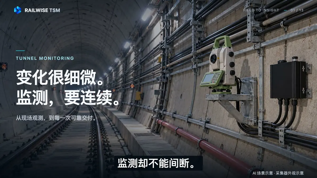 隧道内的全站仪与 TSM 采集器现场场景